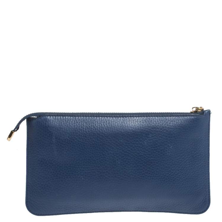 Pre Owned Dolce & Gabbana Blue Leather Wristlet Clutch