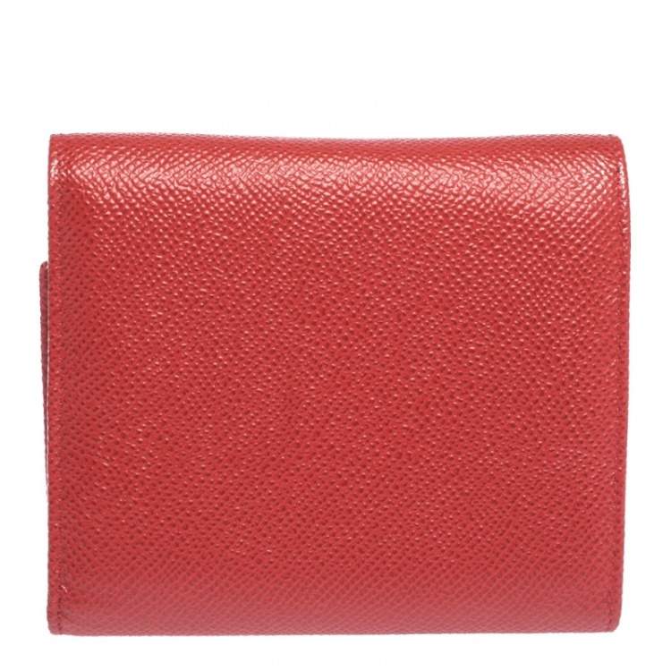 Pre Owned Dolce & Gabbana Red Leather Padlock Trifold Compact Wallet