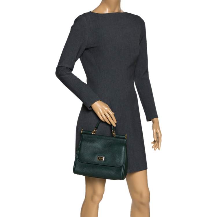 Pre Owned Dolce & Gabbana Green Leather Medium Miss Sicily Top Handle Bag