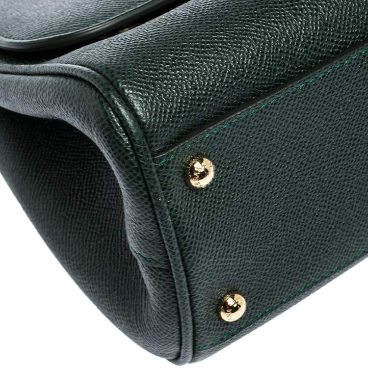 Pre Owned Dolce & Gabbana Green Leather Medium Miss Sicily Top Handle Bag