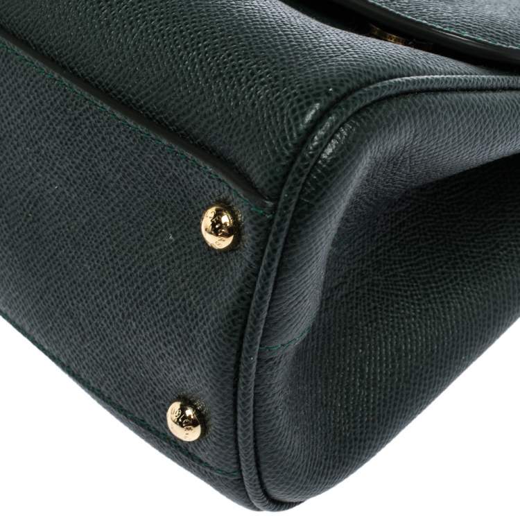 Pre Owned Dolce & Gabbana Green Leather Medium Miss Sicily Top Handle Bag
