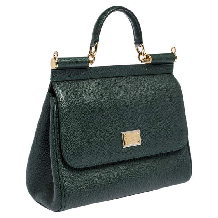 Pre Owned Dolce & Gabbana Green Leather Medium Miss Sicily Top Handle Bag
