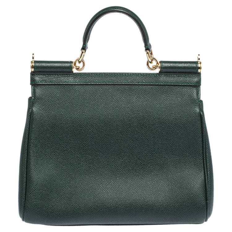 Pre Owned Dolce & Gabbana Green Leather Medium Miss Sicily Top Handle Bag