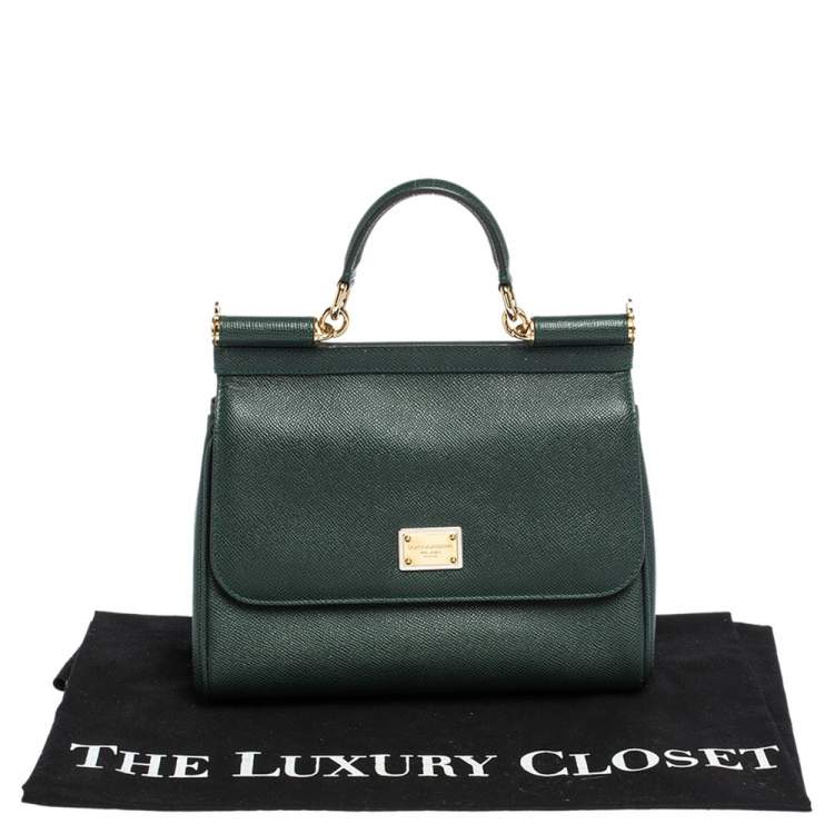 Pre Owned Dolce & Gabbana Green Leather Medium Miss Sicily Top Handle Bag