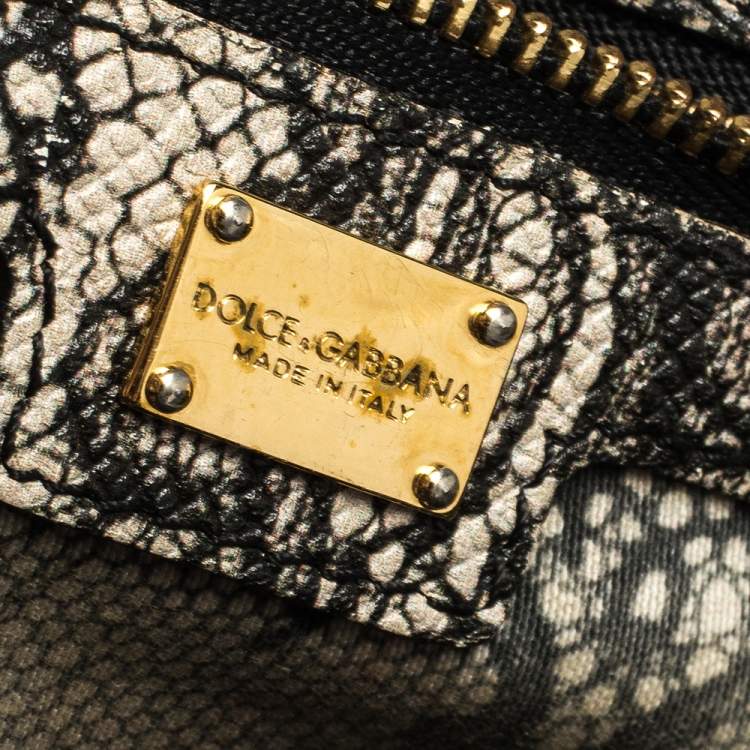 مملوكة مسبقًا Dolce & Gabbana Black/Ivory Lace Print Leather Medium Miss Sicily Top Handle Bag
