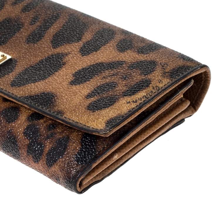 Pre Owned Dolce & Gabbana Brown Leopard Print Leather Dauphine Continental Wallet