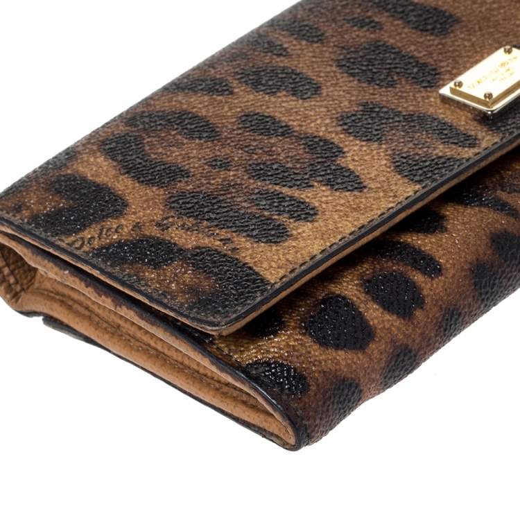 Pre Owned Dolce & Gabbana Brown Leopard Print Leather Dauphine Continental Wallet