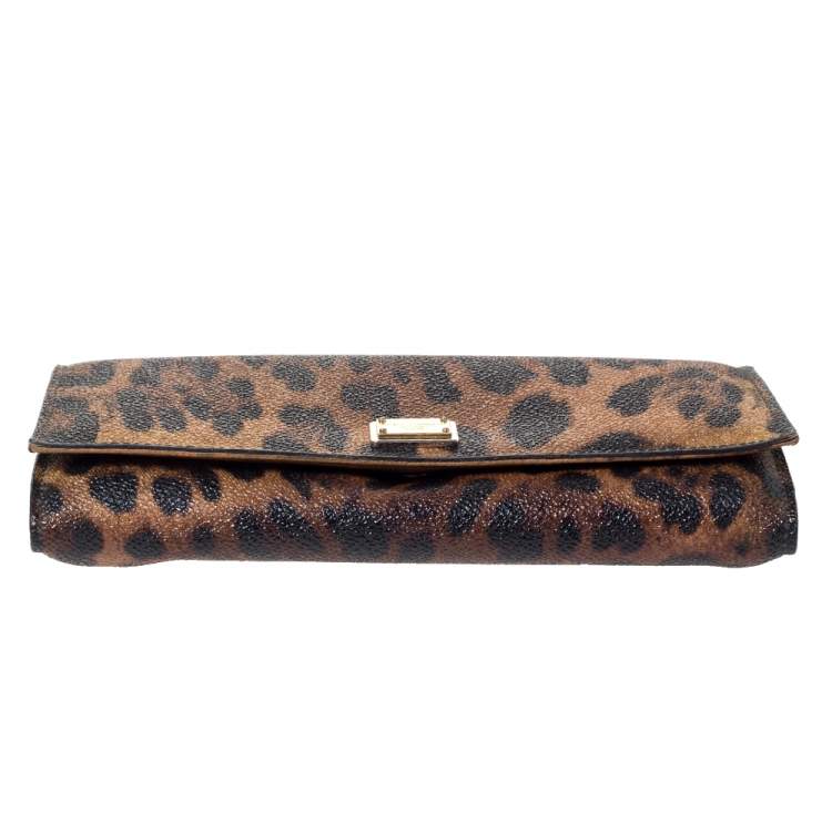 Pre Owned Dolce & Gabbana Brown Leopard Print Leather Dauphine Continental Wallet