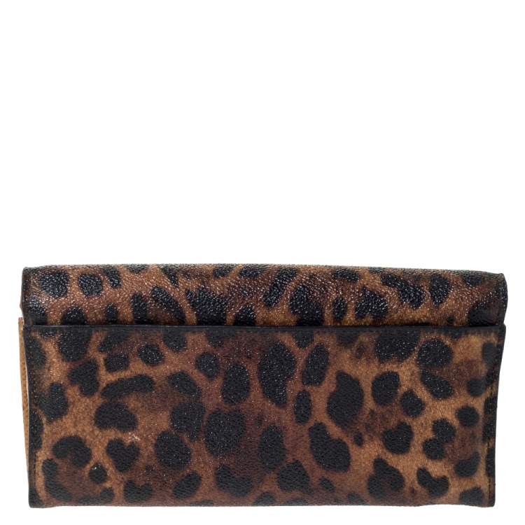 Pre Owned Dolce & Gabbana Brown Leopard Print Leather Dauphine Continental Wallet