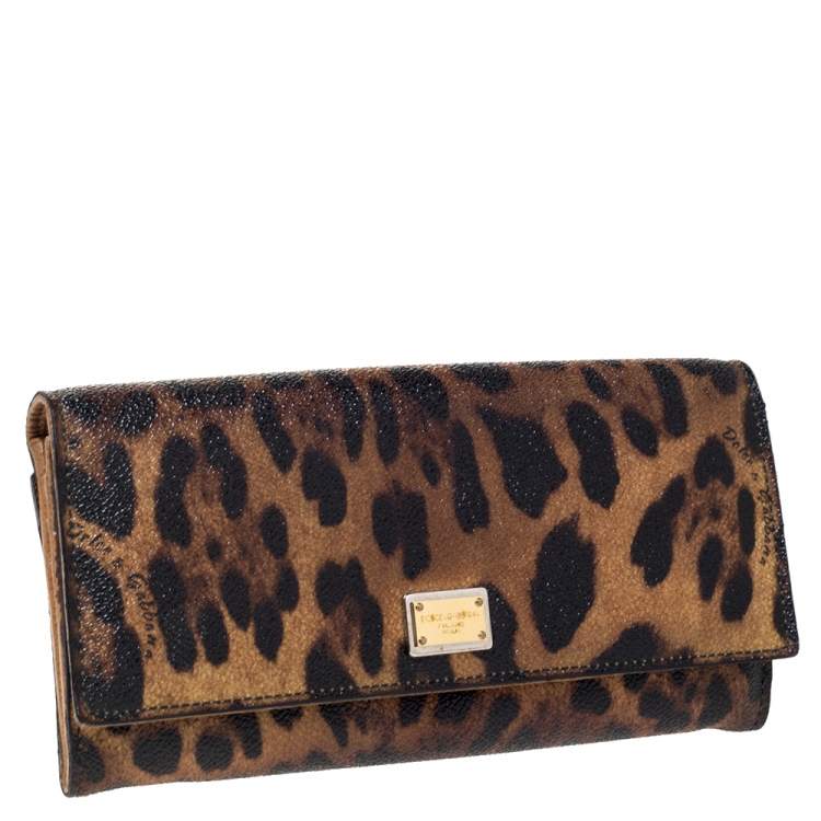 Pre Owned Dolce & Gabbana Brown Leopard Print Leather Dauphine Continental Wallet