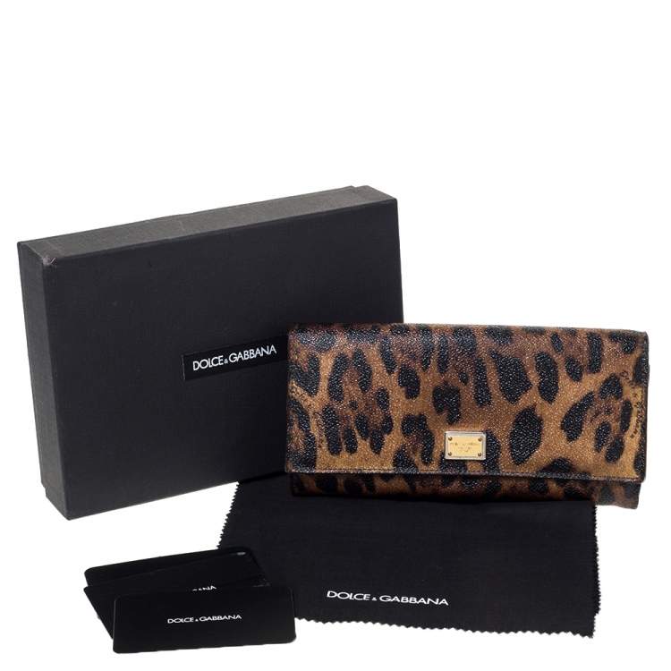 Pre Owned Dolce & Gabbana Brown Leopard Print Leather Dauphine Continental Wallet