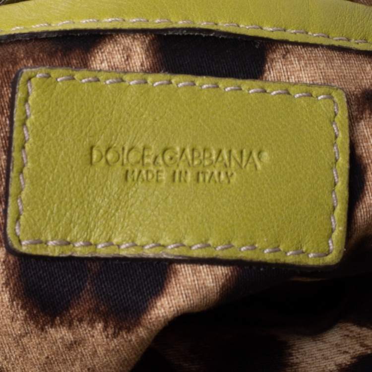 Pre Owned Dolce & Gabbana Lime Green Woven Leather Miss Lexington Clutch