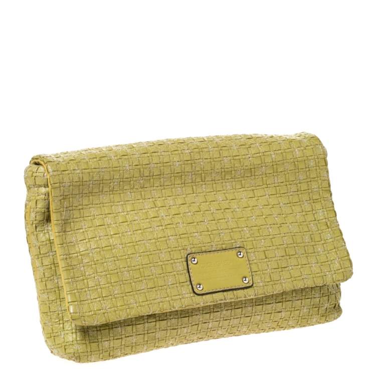 Pre Owned Dolce & Gabbana Lime Green Woven Leather Miss Lexington Clutch