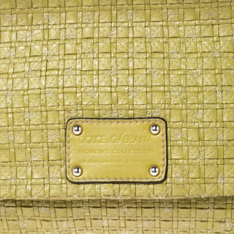 Pre Owned Dolce & Gabbana Lime Green Woven Leather Miss Lexington Clutch