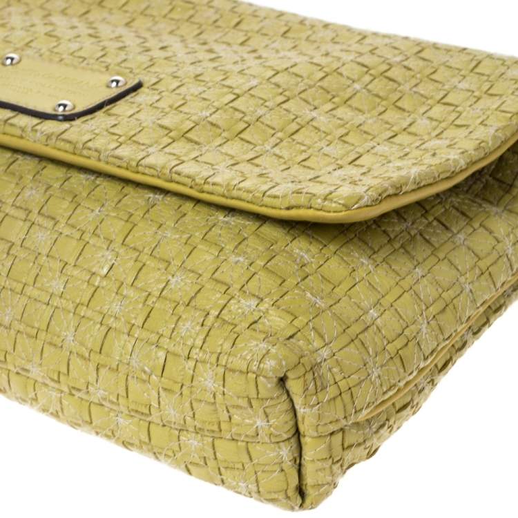 Pre Owned Dolce & Gabbana Lime Green Woven Leather Miss Lexington Clutch