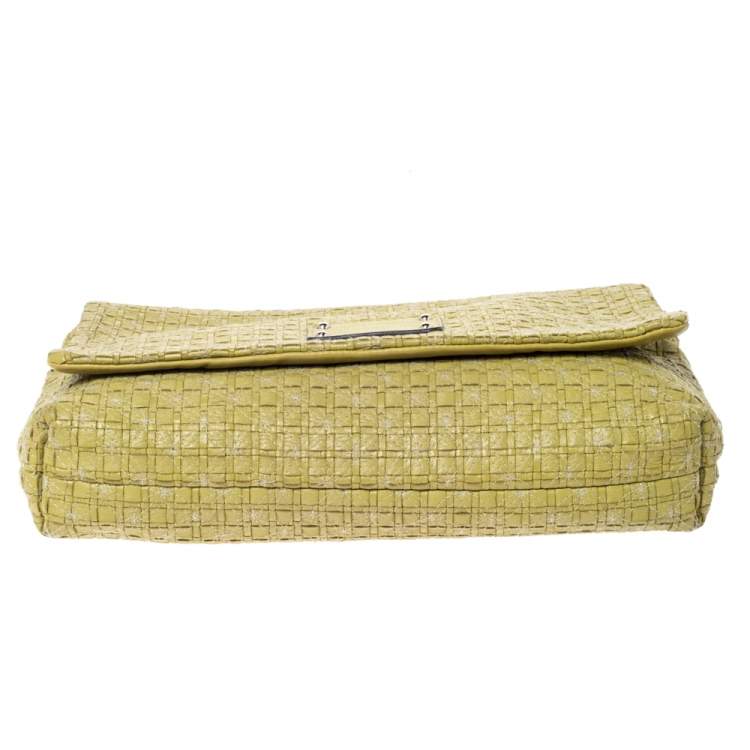 Pre Owned Dolce & Gabbana Lime Green Woven Leather Miss Lexington Clutch