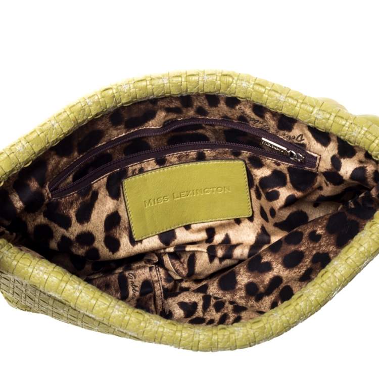 Pre Owned Dolce & Gabbana Lime Green Woven Leather Miss Lexington Clutch
