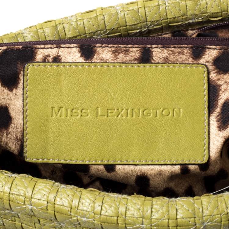 Pre Owned Dolce & Gabbana Lime Green Woven Leather Miss Lexington Clutch