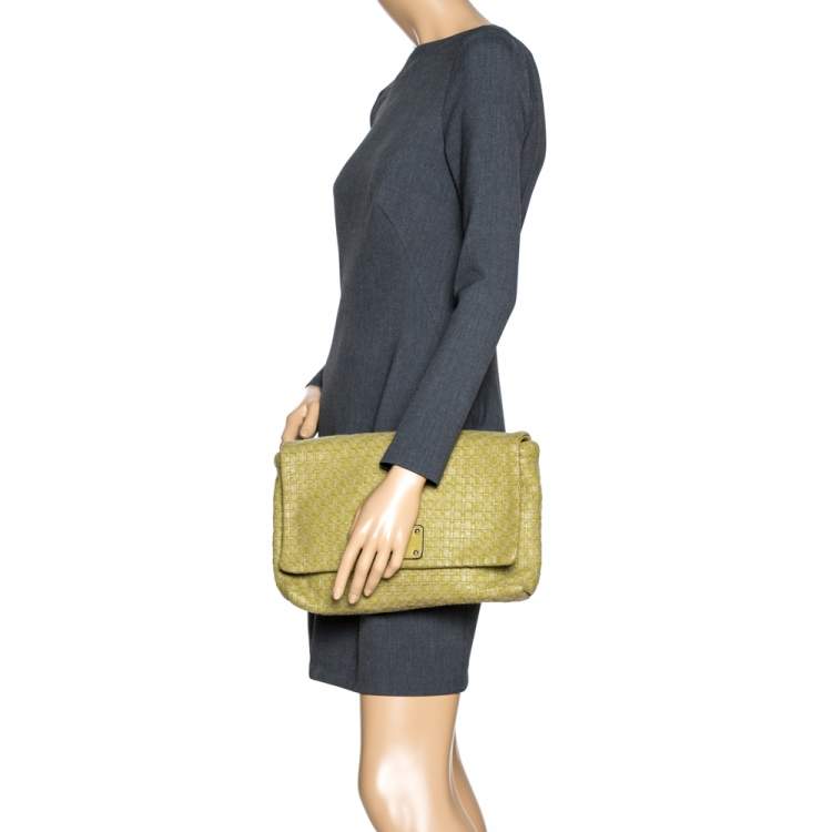 Pre Owned Dolce & Gabbana Lime Green Woven Leather Miss Lexington Clutch