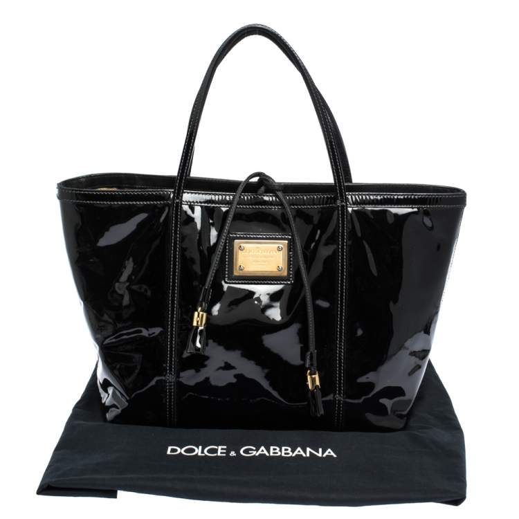 Pre Owned Dolce & Gabbana Black Patent Leather Miss Escape Tote