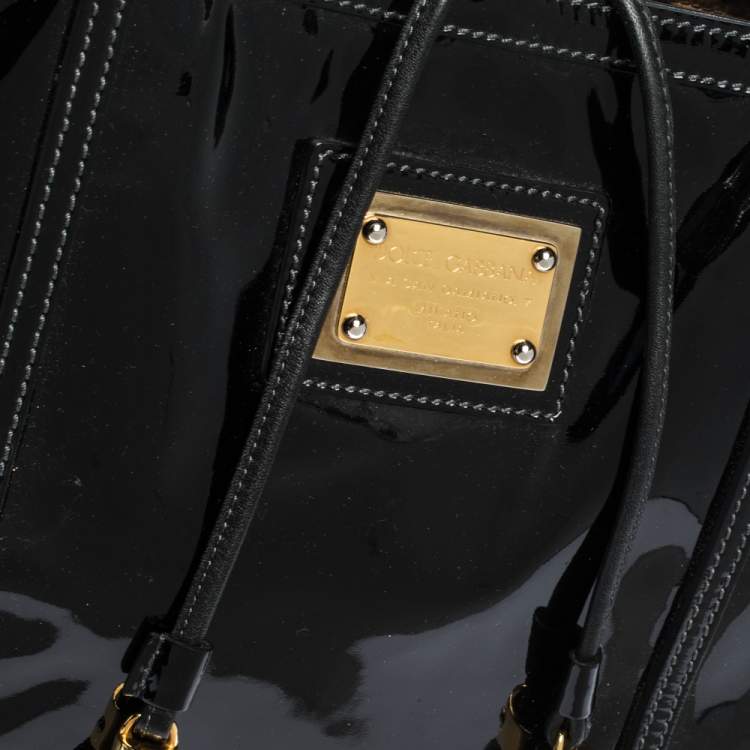 Pre Owned Dolce & Gabbana Black Patent Leather Miss Escape Tote