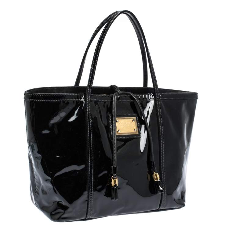 Pre Owned Dolce & Gabbana Black Patent Leather Miss Escape Tote