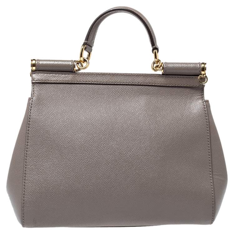 Pre Owned Dolce & Gabbana Grey Leather Medium Miss Sicily Top Handle Bag