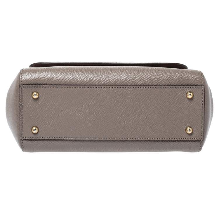 Pre Owned Dolce & Gabbana Grey Leather Medium Miss Sicily Top Handle Bag
