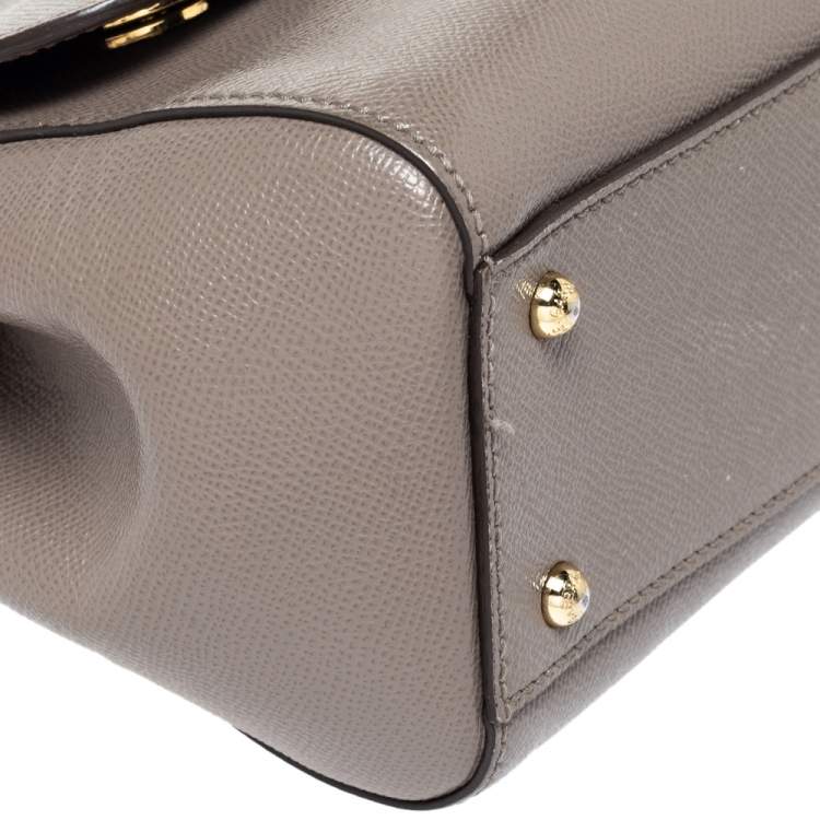 Pre Owned Dolce & Gabbana Grey Leather Medium Miss Sicily Top Handle Bag