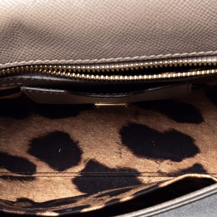 Pre Owned Dolce & Gabbana Grey Leather Medium Miss Sicily Top Handle Bag