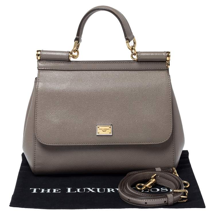 Pre Owned Dolce & Gabbana Grey Leather Medium Miss Sicily Top Handle Bag