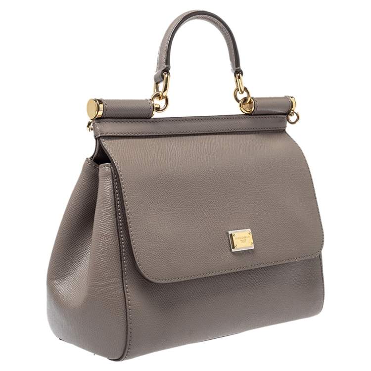 Pre Owned Dolce & Gabbana Grey Leather Medium Miss Sicily Top Handle Bag
