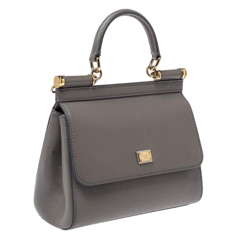 Pre Owned Dolce & Gabbana Grey Leather Small Sicily Top Handle Bag