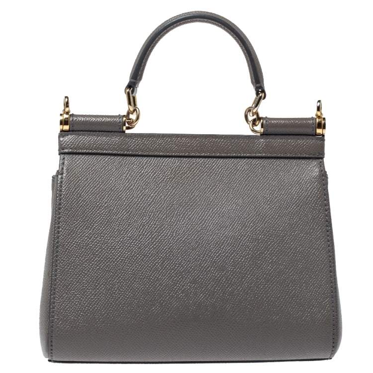 Pre Owned Dolce & Gabbana Grey Leather Small Sicily Top Handle Bag