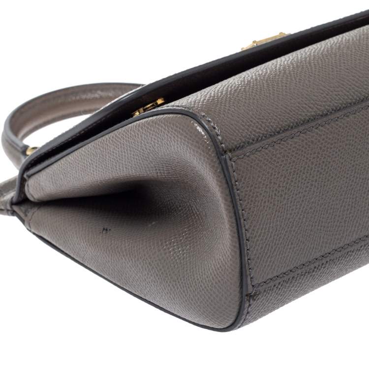 Pre Owned Dolce & Gabbana Grey Leather Small Sicily Top Handle Bag