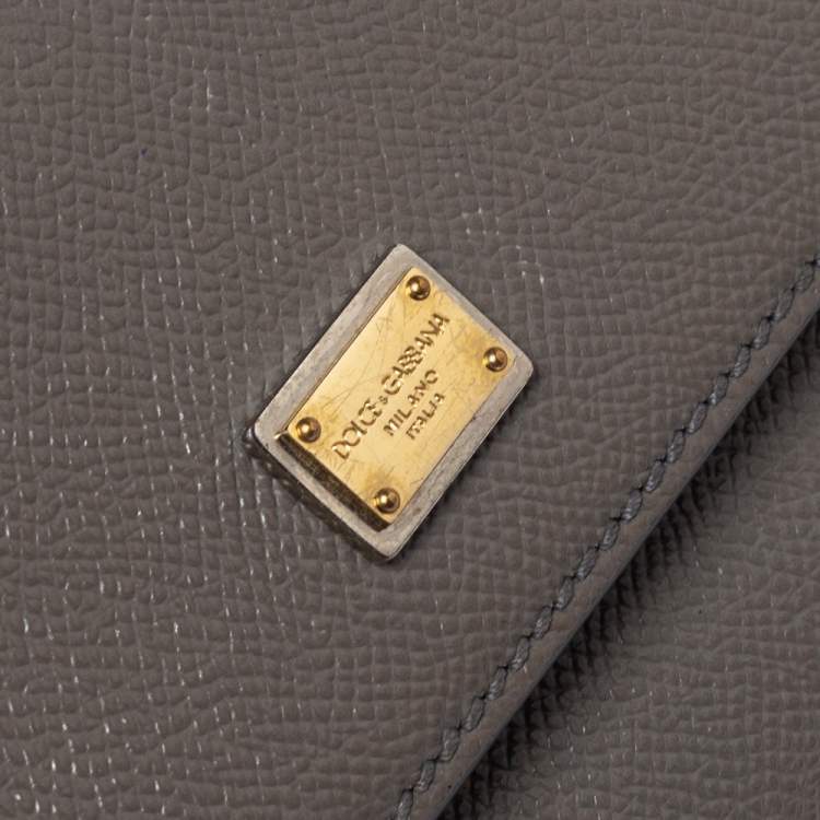 Pre Owned Dolce & Gabbana Grey Leather Small Sicily Top Handle Bag