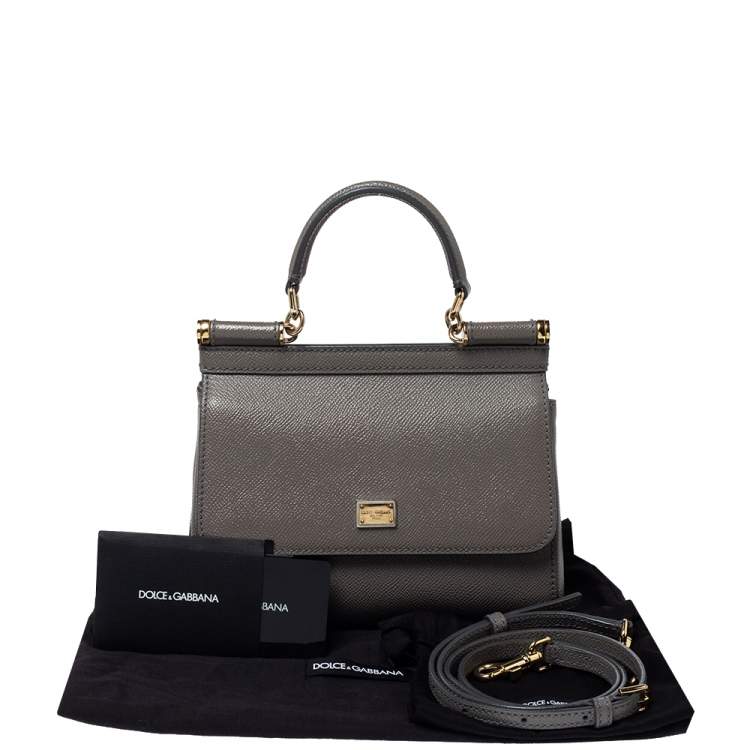 Pre Owned Dolce & Gabbana Grey Leather Small Sicily Top Handle Bag