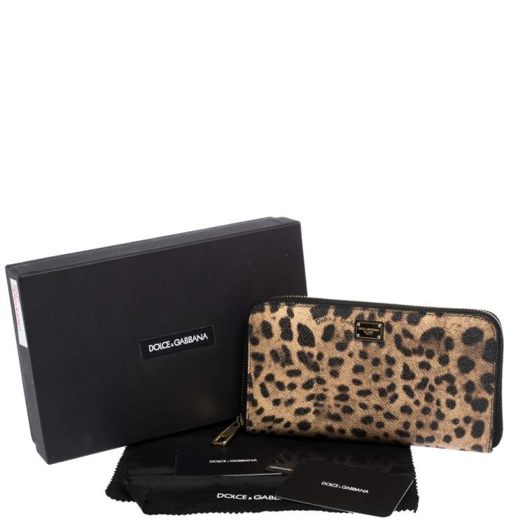 Pre Owned Dolce & Gabbana Leopard Print Coated Canvas Zip Around Wallet