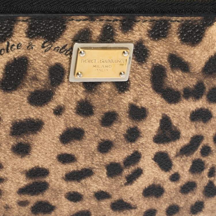 Pre Owned Dolce & Gabbana Leopard Print Coated Canvas Zip Around Wallet