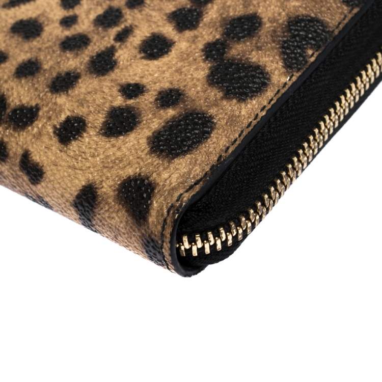 Pre Owned Dolce & Gabbana Leopard Print Coated Canvas Zip Around Wallet
