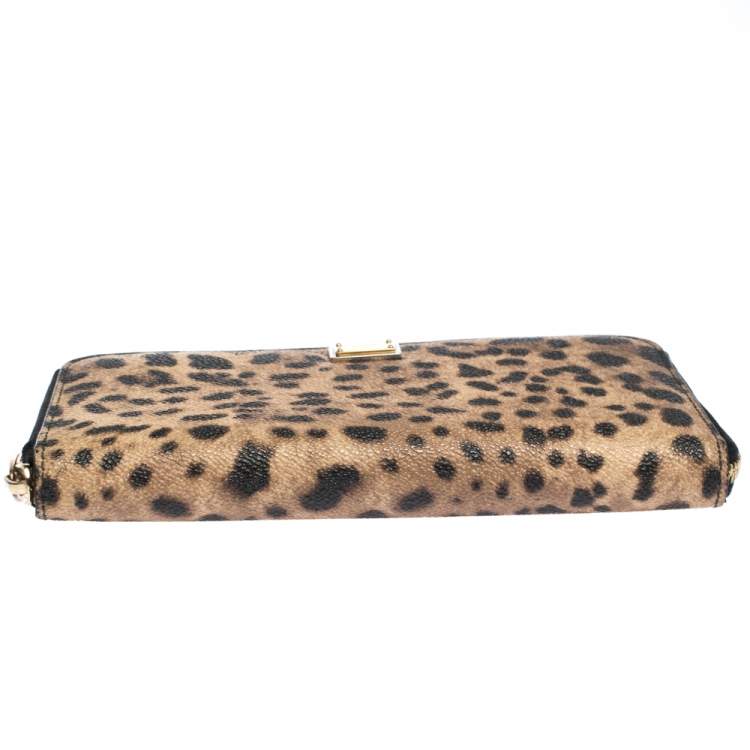 Pre Owned Dolce & Gabbana Leopard Print Coated Canvas Zip Around Wallet