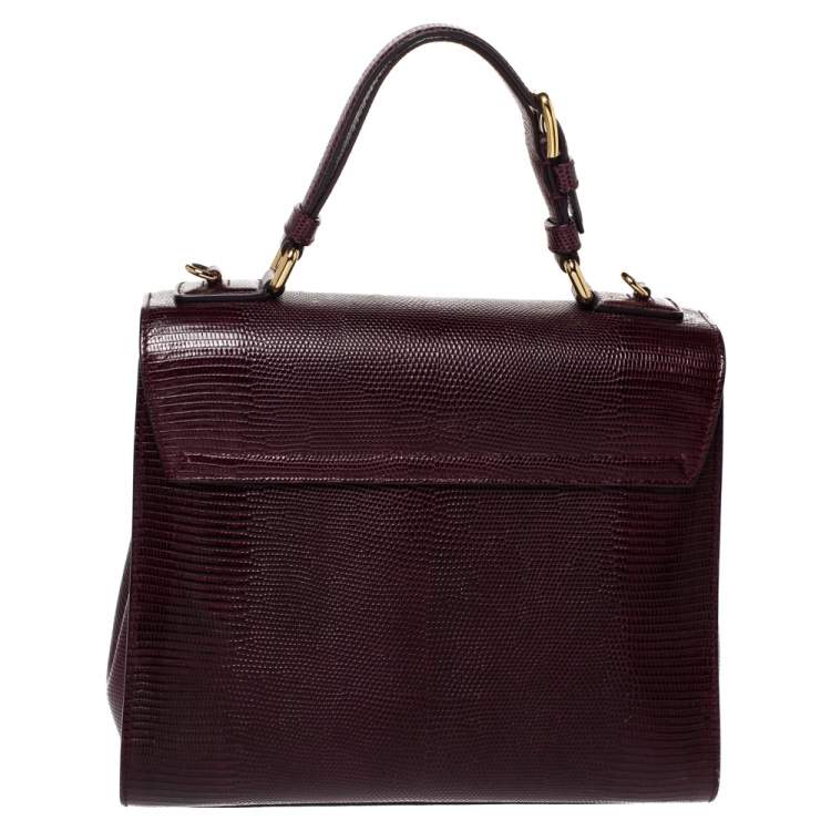 Pre Owned Dolce & Gabbana Burgundy Lizard Embossed Leather Medium Miss Monica Top Handle Bag