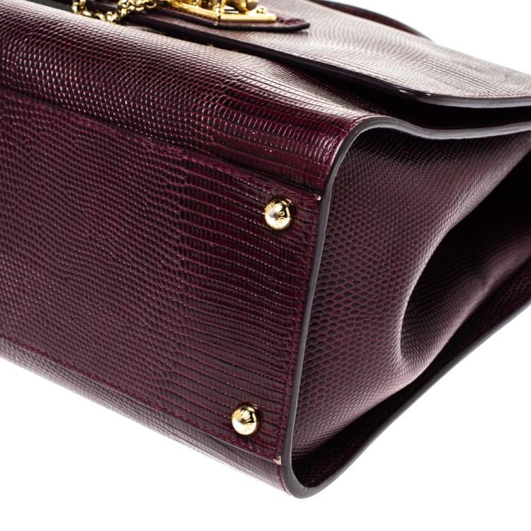 Pre Owned Dolce & Gabbana Burgundy Lizard Embossed Leather Medium Miss Monica Top Handle Bag