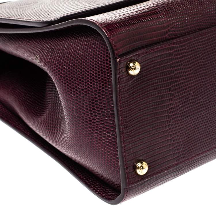 Pre Owned Dolce & Gabbana Burgundy Lizard Embossed Leather Medium Miss Monica Top Handle Bag