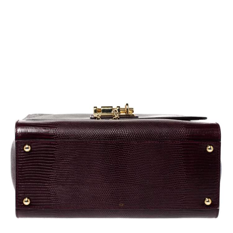 Pre Owned Dolce & Gabbana Burgundy Lizard Embossed Leather Medium Miss Monica Top Handle Bag