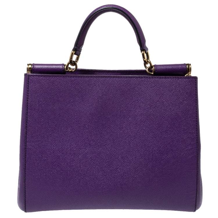 Pre Owned Dolce & Gabbana Purple Leather Medium Miss Sicily Top Handle Bag