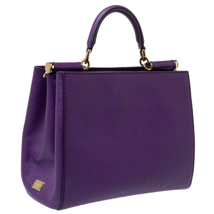 Pre Owned Dolce & Gabbana Purple Leather Medium Miss Sicily Top Handle Bag