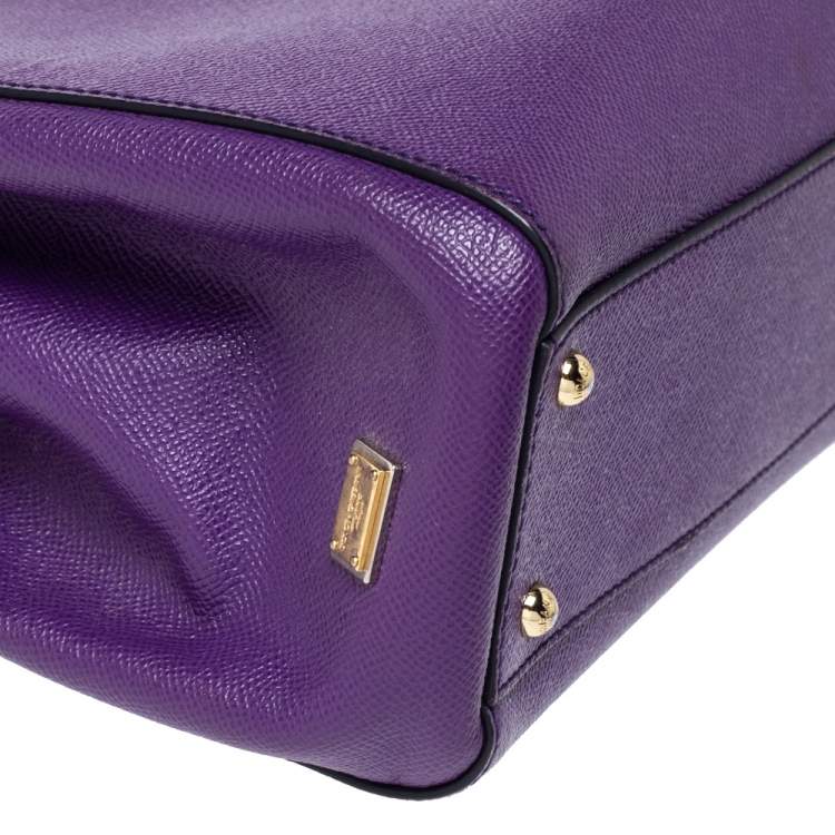 Pre Owned Dolce & Gabbana Purple Leather Medium Miss Sicily Top Handle Bag