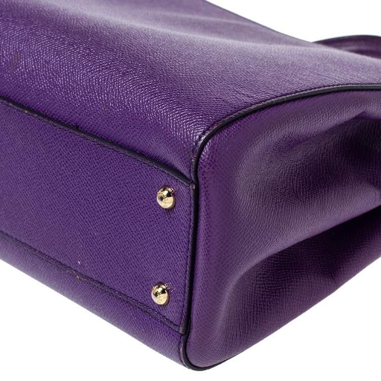 Pre Owned Dolce & Gabbana Purple Leather Medium Miss Sicily Top Handle Bag