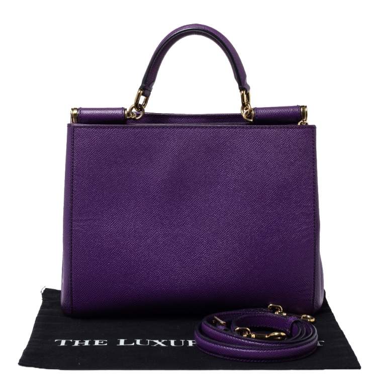 Pre Owned Dolce & Gabbana Purple Leather Medium Miss Sicily Top Handle Bag